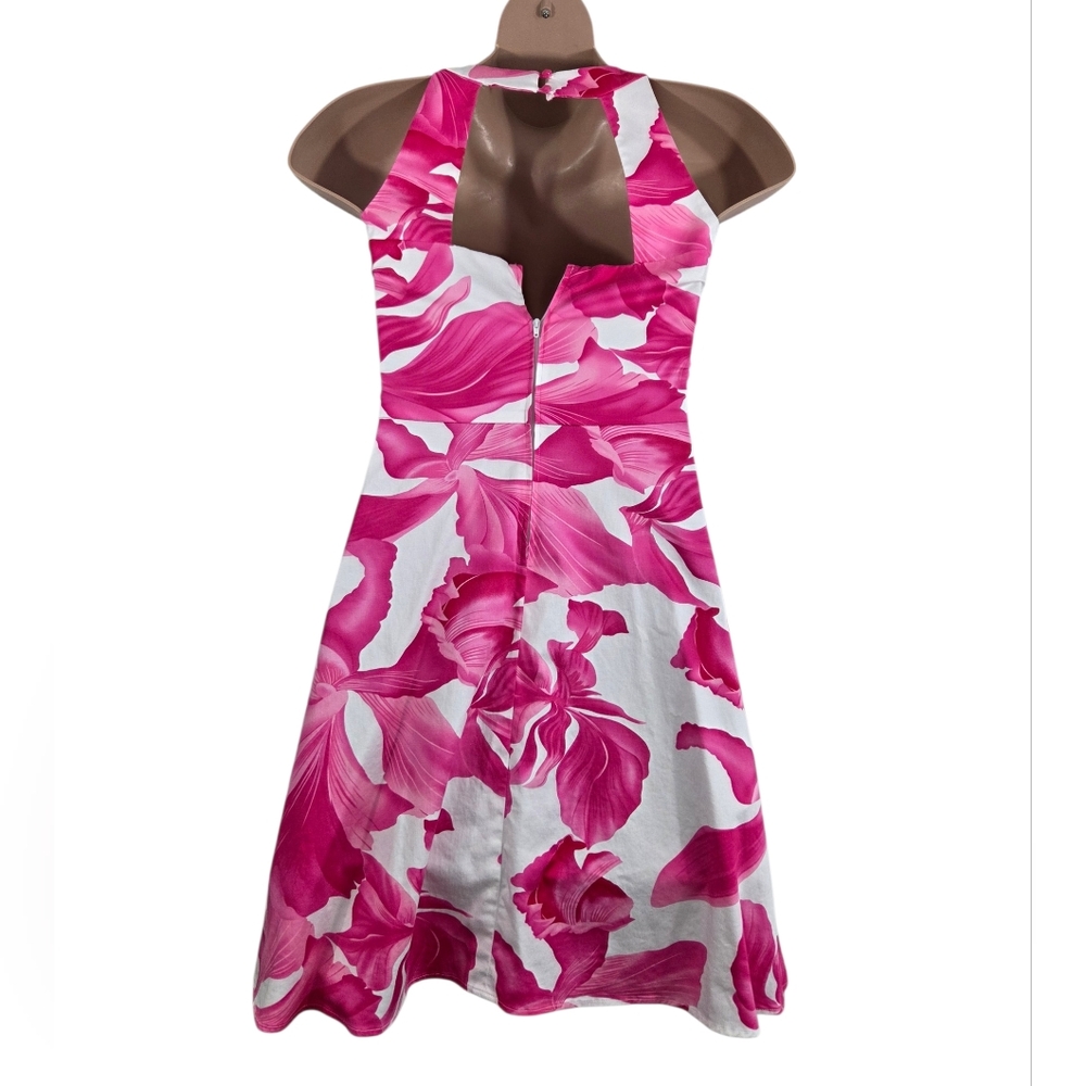 Sheri Martin Pink White Floral Keyhole Fit And Flare Petite Midi Dress Pre-Owned - Picture 4 of 9